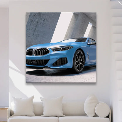 Leinwandbild modernes blaues Auto Quadrat