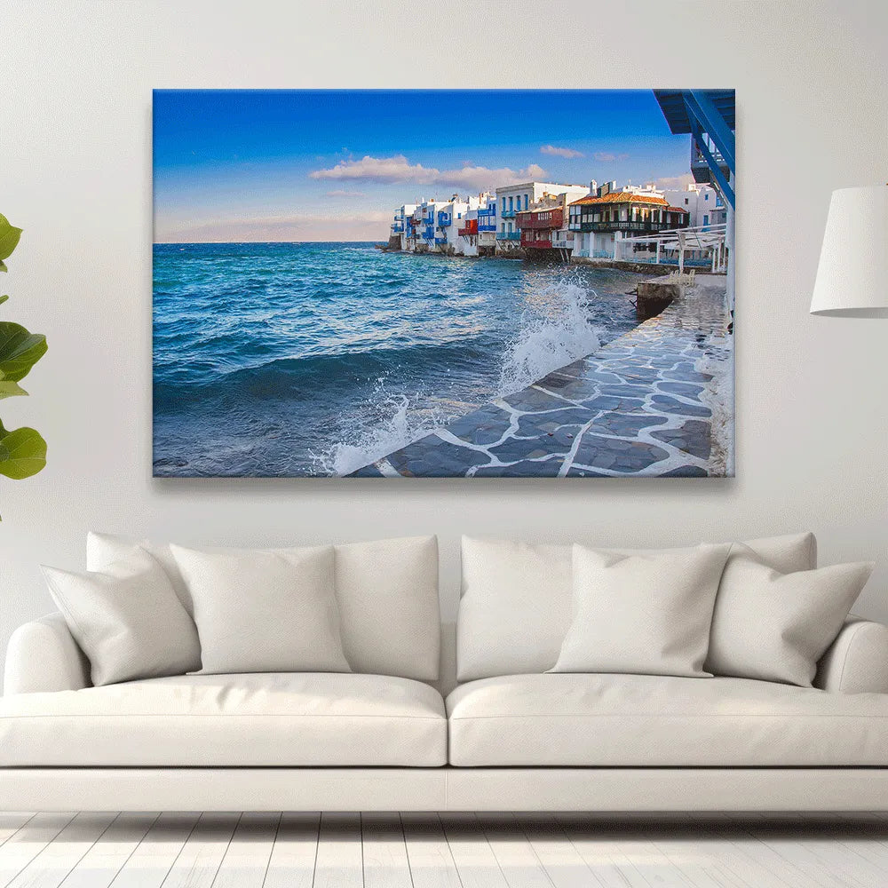 LED Bild Mykonos Strand Querformat