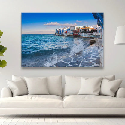 LED Bild Mykonos Strand Querformat