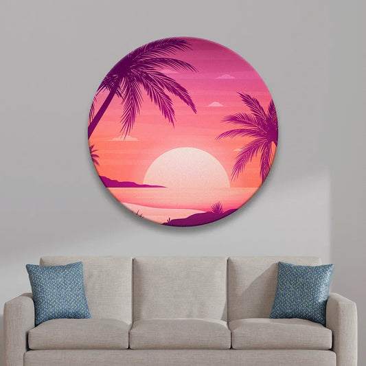 Acrylbild Palmbäume im Sonnenuntergang Kreis