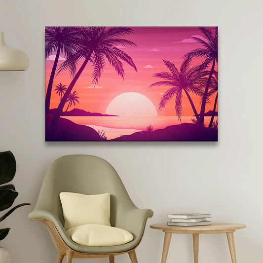 Acrylbild Palmbäume im Sonnenuntergang Querformat