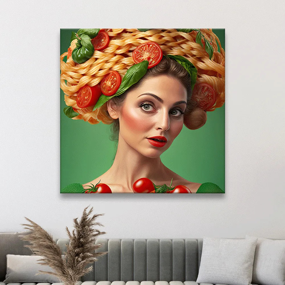 Leinwandbild Pasta Frau Quadrat