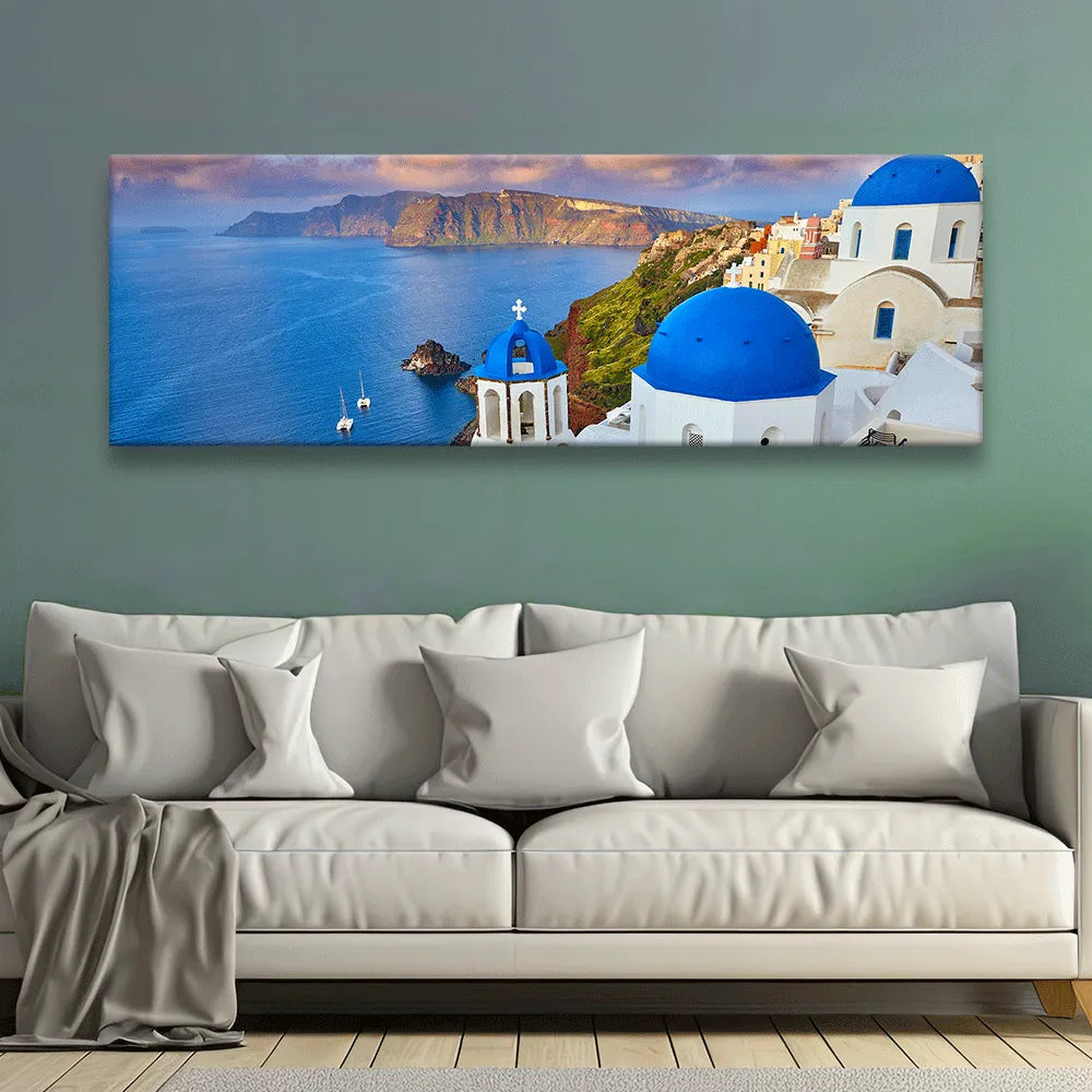 Acrylbild Santorini Sonnenuntergang Panorama Quer