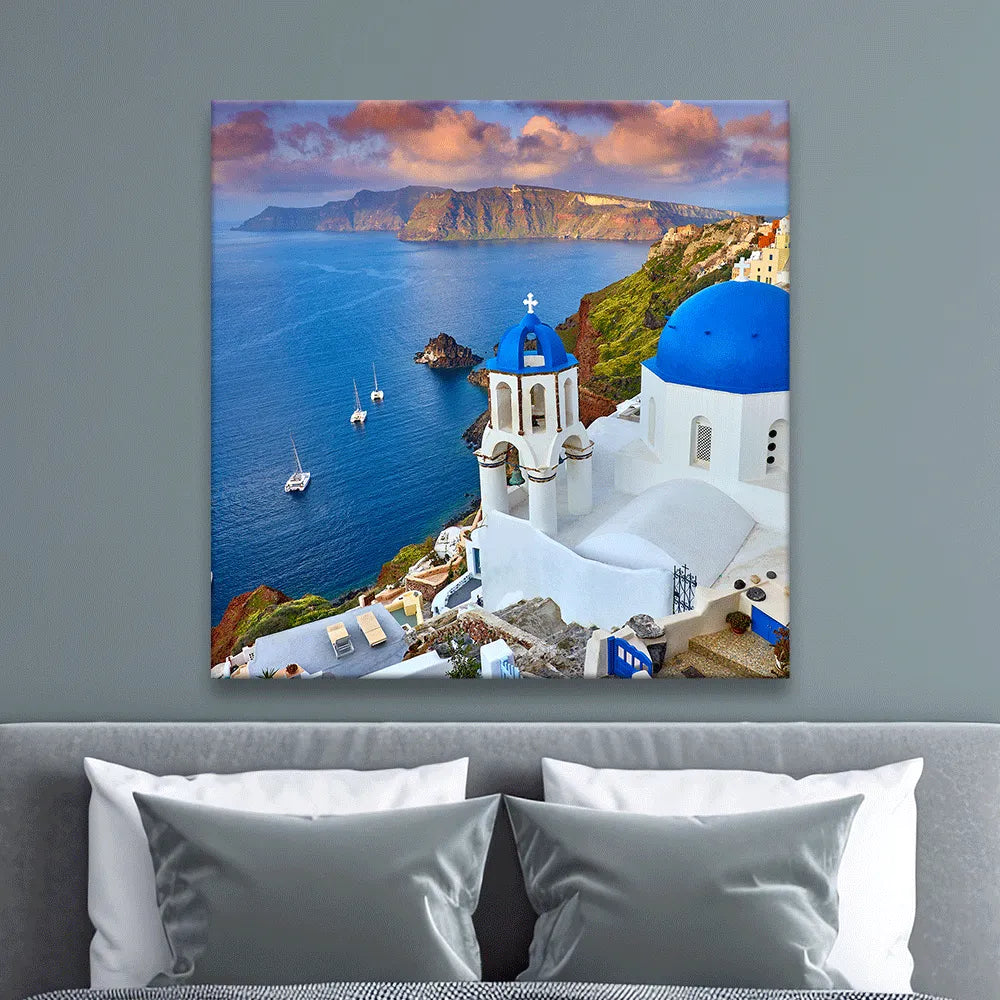 Acrylbild Santorini Sonnenuntergang Quadrat