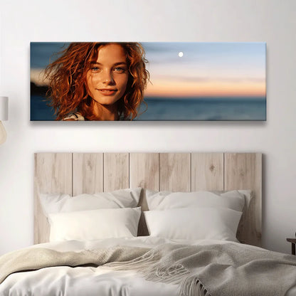 Aludibondbild schöne Frau am Meer Panorama Quer