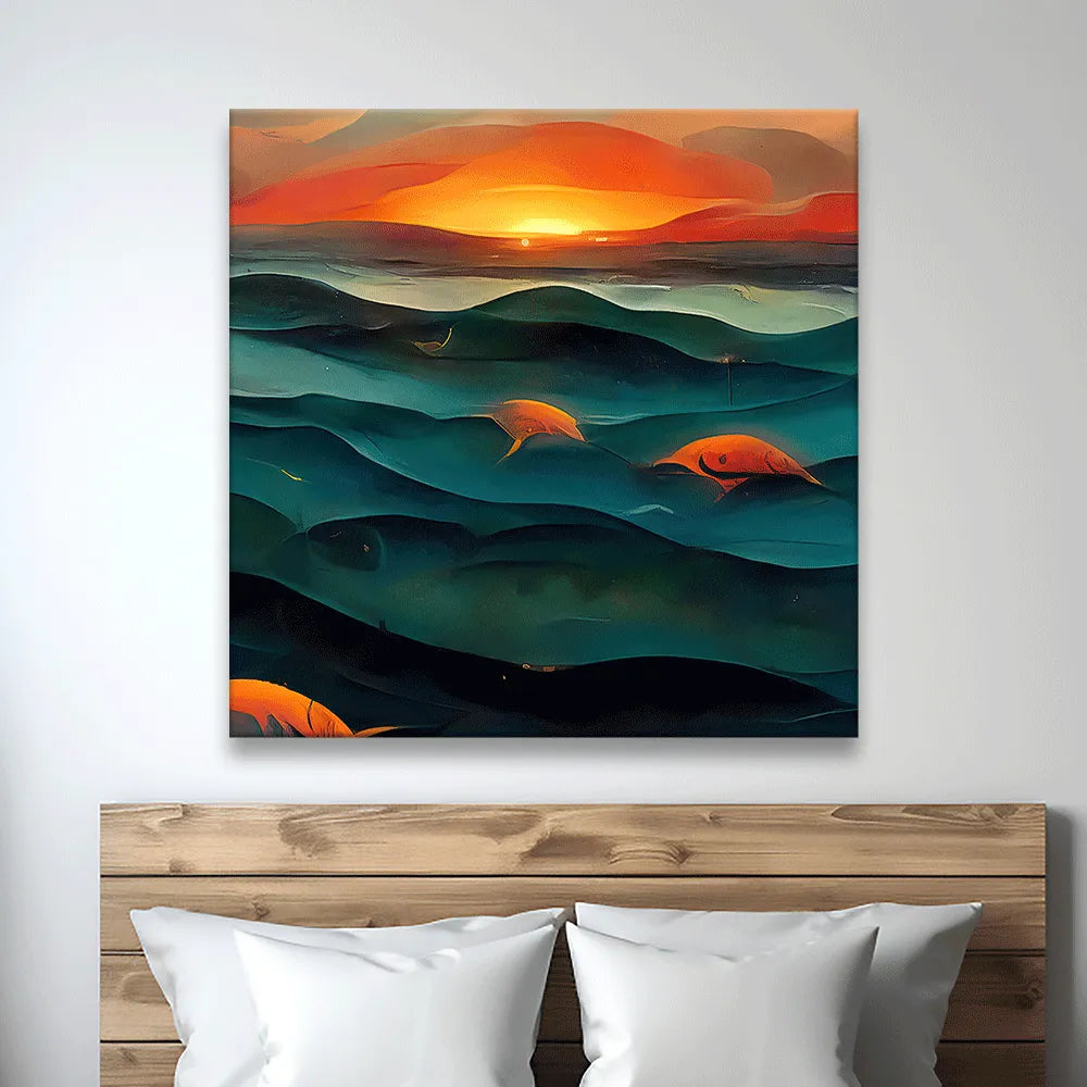 Aludibondbild Sonnenaufgang am Meer Quadrat