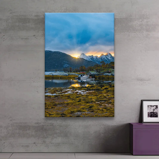 Spannrahmen Sonnenaufgang Lofoten Hochformat