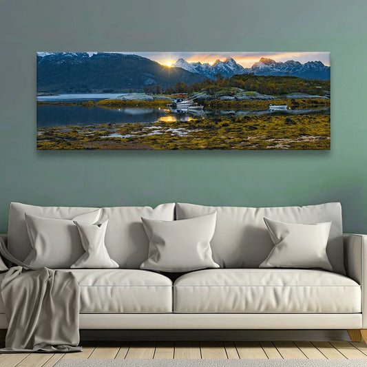 Aludibondbild Sonnenaufgang Lofoten Panorama Quer