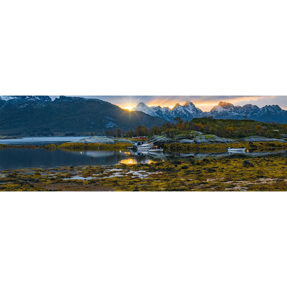 LED Bild Sonnenaufgang Lofoten Panorama Quer