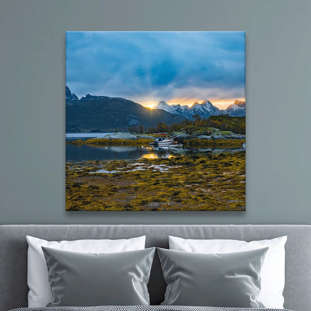 Acrylbild Sonnenaufgang Lofoten Quadrat