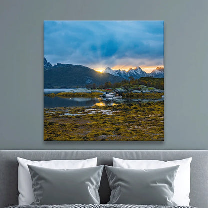 LED Bild Sonnenaufgang Lofoten Quadrat