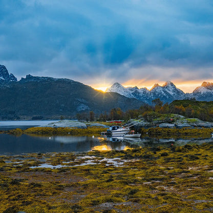 Leinwandbild Sonnenaufgang Lofoten Quadrat