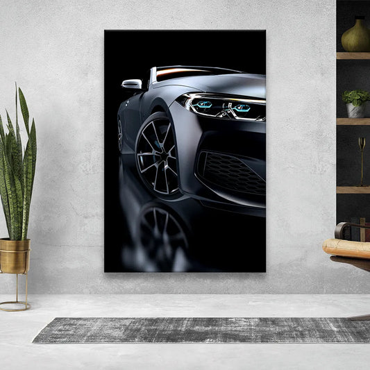 Acrylbild sportliches graues Auto Hochformat