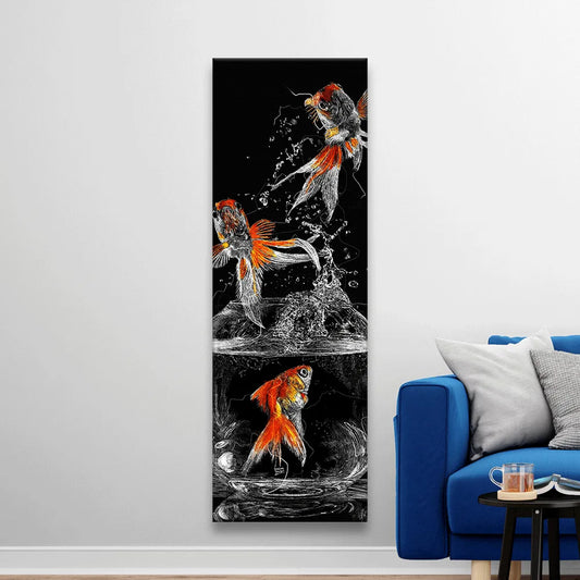 LED Bild springende Goldfische Panorama Hoch