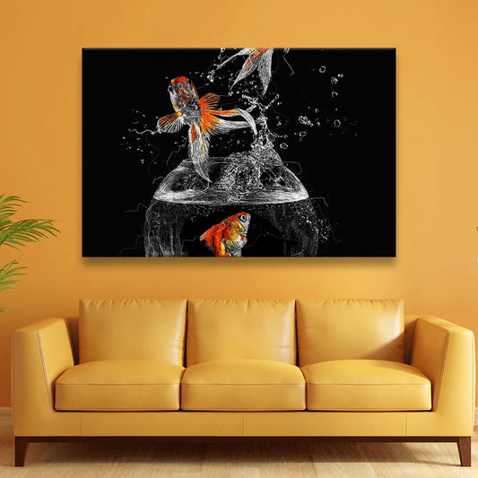 Aludibondbild springende Goldfische Querformat