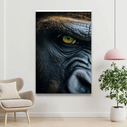 Acrylbild starrender Gorilla Hochformat