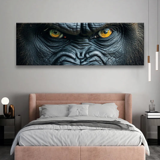 Acrylbild starrender Gorilla Panorama Quer