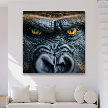 Aludibondbild starrender Gorilla Quadrat