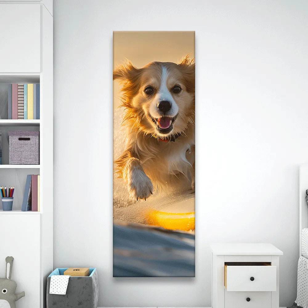 Leinwandbild surfender Hund Panorama Hoch