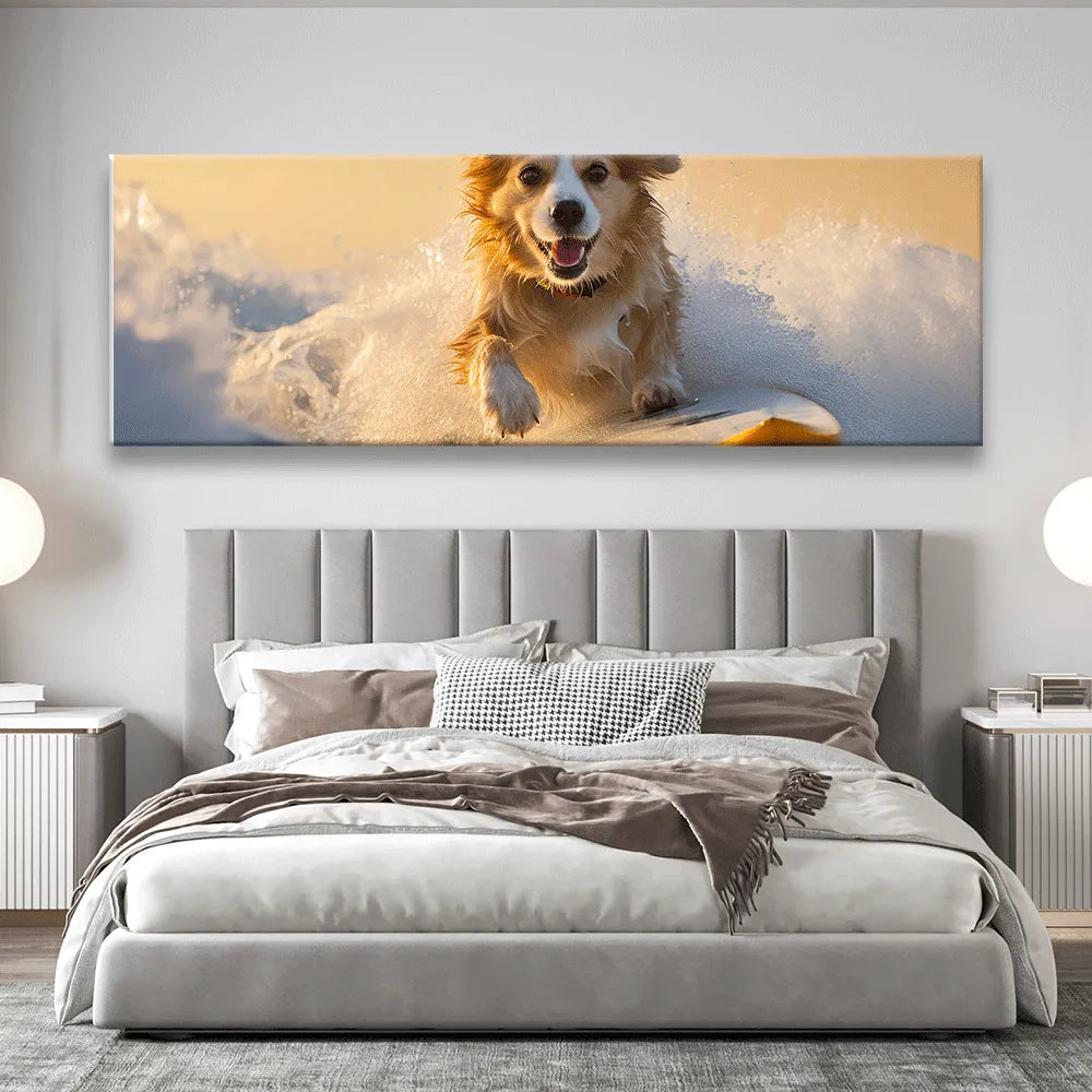 Poster surfender Hund Panorama Quer