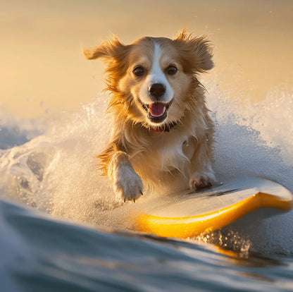 Leinwandbild surfender Hund Quadrat