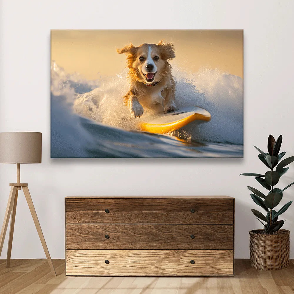 LED Bild surfender Hund Querformat